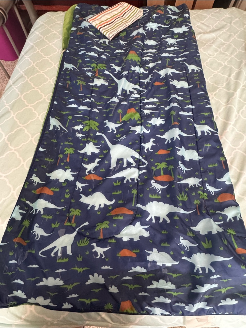 Kids Navy Blue Dinosaur Sleeping Bag and matching pillowcase